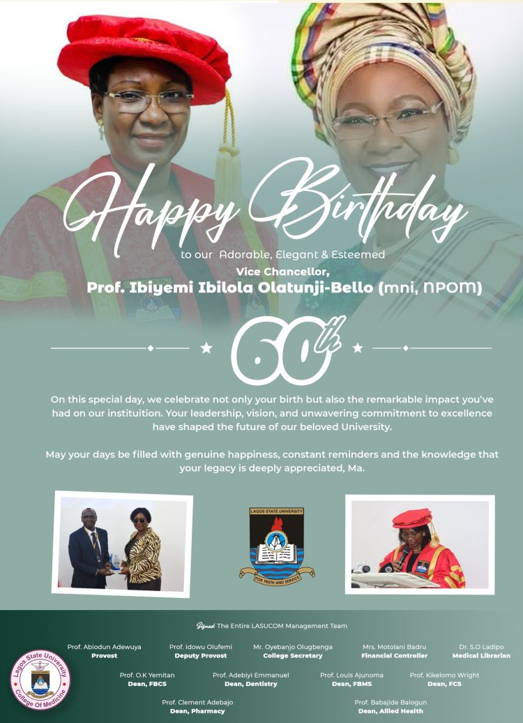 LASU Celebrates Prof. Ibiyemi Ibilola Olatunji-Bello's 60th Birthday