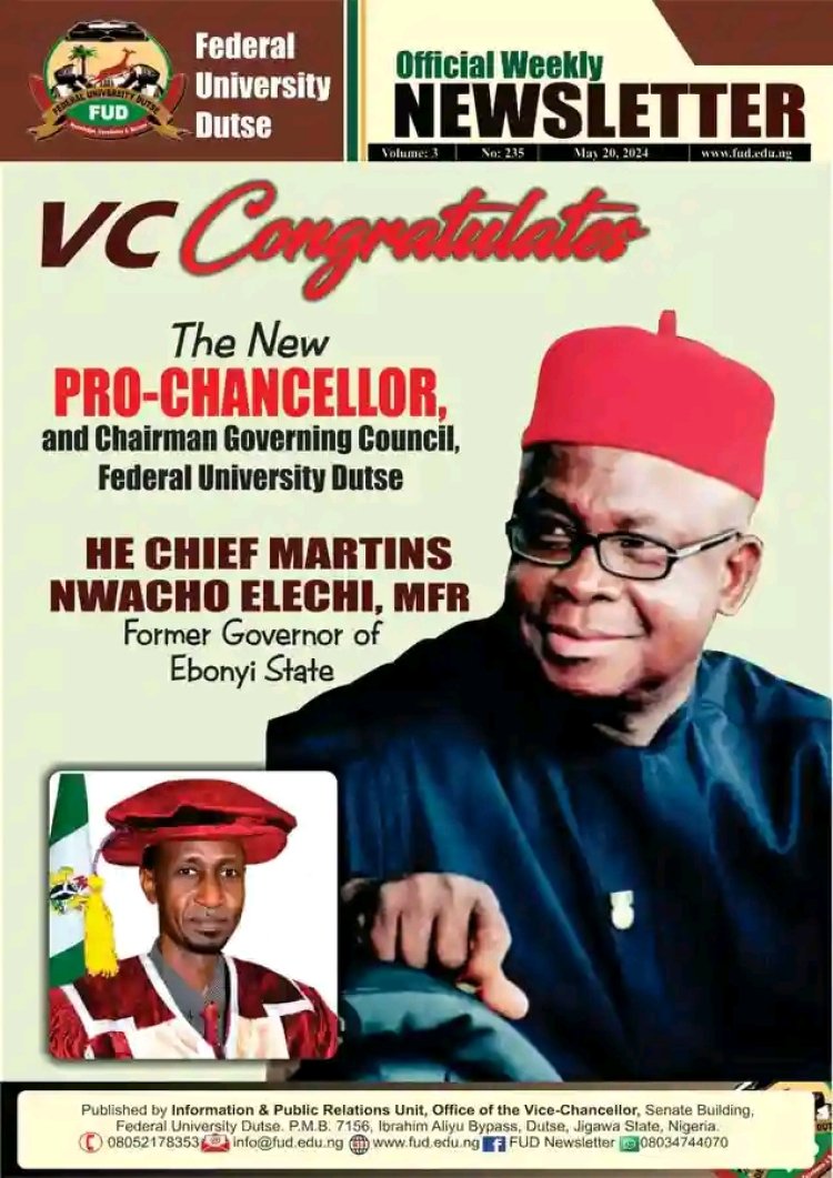 FUD VC Congratulates New Pro-Chancellor