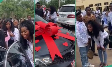 Romantic Surprise: Man Gifts Girlfriend Brand New Car on Graduation Day, Campus Goes Wild