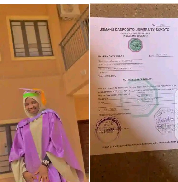 UDUS: How 22-year-old Ilorin-lady emerged best-graduating student in Biochemistry with 4.87 CGPA