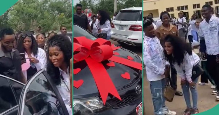 Romantic Surprise: Man Gifts Girlfriend Brand New Car on Graduation Day, Campus Goes Wild