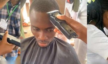 Female NYSC Member Wows Colleagues with Exceptional Barbering Skills During SAED Class