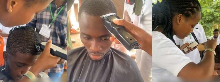 Female NYSC Member Wows Colleagues with Exceptional Barbering Skills During SAED Class
