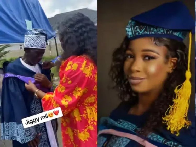 Viral Video: LASU Graduate Honors Father by Dressing Him in Her Graduation Gown