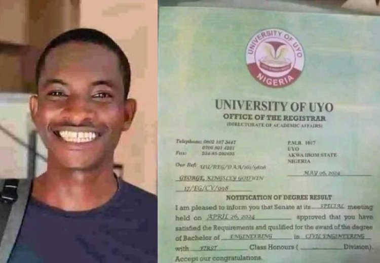 UNIUYO Student Kingsley George Graduates with First-Class Honors in Civil Engineering