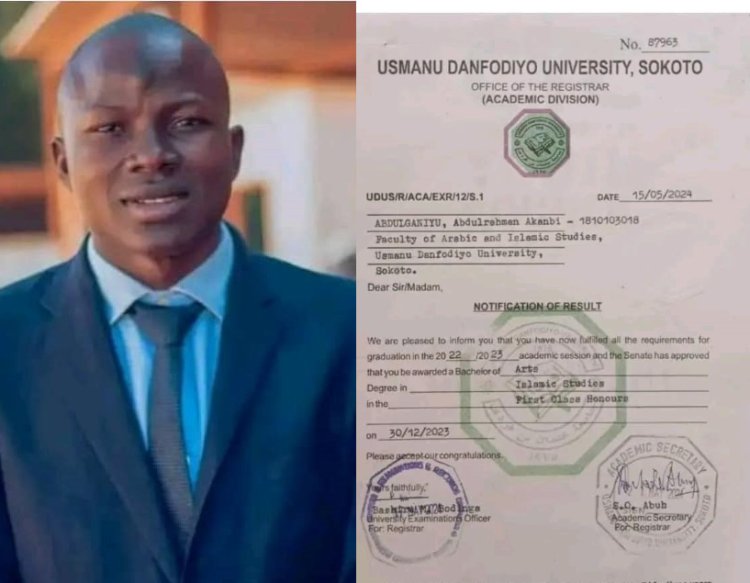 UDUS Graduate Abdulganiyu Abdulrahman Akanbi Emerges as Overall Best Student in Islamic Studies History