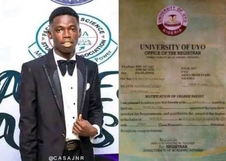 UNIUYO Graduate Pentecost Uwafia Attains First Class Honors with Exceptional CGPA