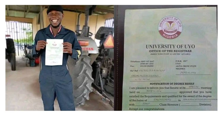 Okon Peters Joshua Graduates with First-Class Honors in Farm Power Engineering at UniUyo