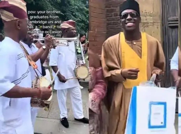 Viral video: Nigerian man Celebrates Graduation from Cambridge University with Live band Performance