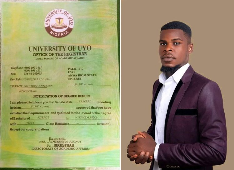 Charlie Solomon Aniekan Graduates with First Class Honours in Mathematics from University of Uyo