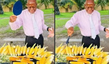 Viral Photo of 60-Year-Old Man Selling Roasted Corn at Makurdi College Gate Sparks Admiration