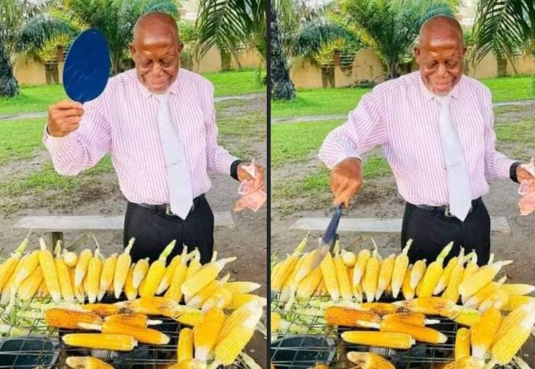 Viral Photo of 60-Year-Old Man Selling Roasted Corn at Makurdi College Gate Sparks Admiration