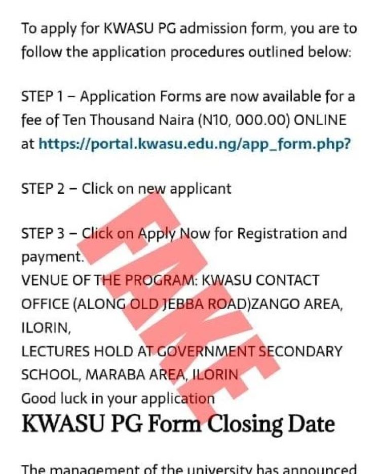 KWASU Issues Disclaimer on Fraudulent Postgraduate Admission Advertisement