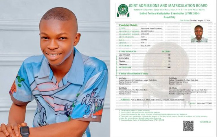 Akinwonmi Samuel Ayobami Emerges as Ondo State's Top Scorer in JAMB with 350