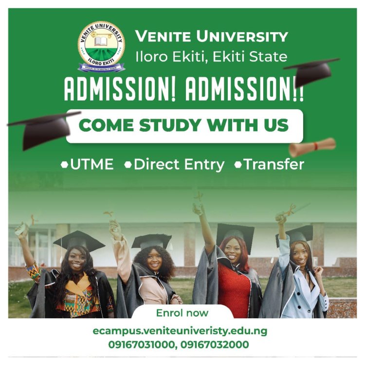 Venite University Opens Admissions for UTME, Direct Entry, and Transfer Students