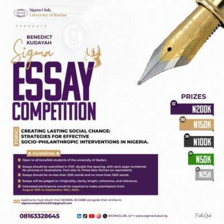 University of Ibadan Students Invited to Compete in Benedict Kudaya Sigma Essay Contest