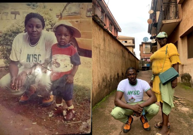 Nigerian Man Recreates NYSC Photo with His Mother 22 Years Later