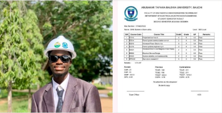 ATBU’s Suleiman Sani Sulen Jebu Graduates with First-Class Honors, Earns 4.79 CGPA