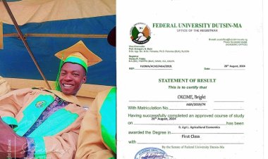 Meet Okome Bright Who Graduated with First Class Honors in Agricultural Economics from Federal University Dutsin-Ma, CGPA 4.75