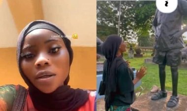 TASUED Student Seen Pleading with Tai Solarin Statue to Lower School Fees, Goes Viral