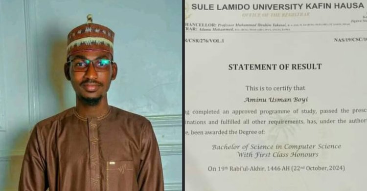 Sule Lamido University Celebrates Aminu Usman’s First-Class Achievement in Computer Science