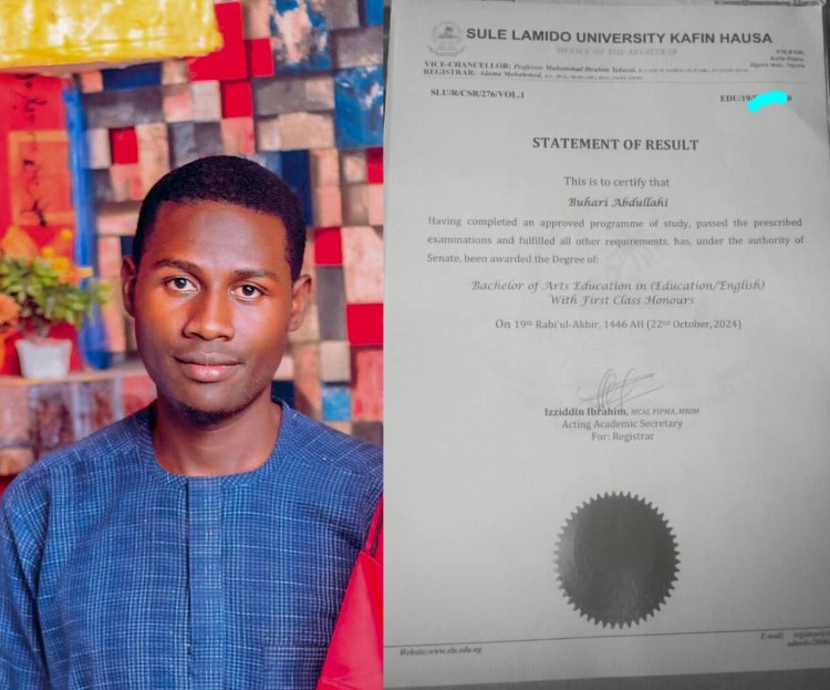 Buhari Abdullahi Overcomes Multiple JAMB Rejections to Graduate with First-Class Honors at Sule Lamido University