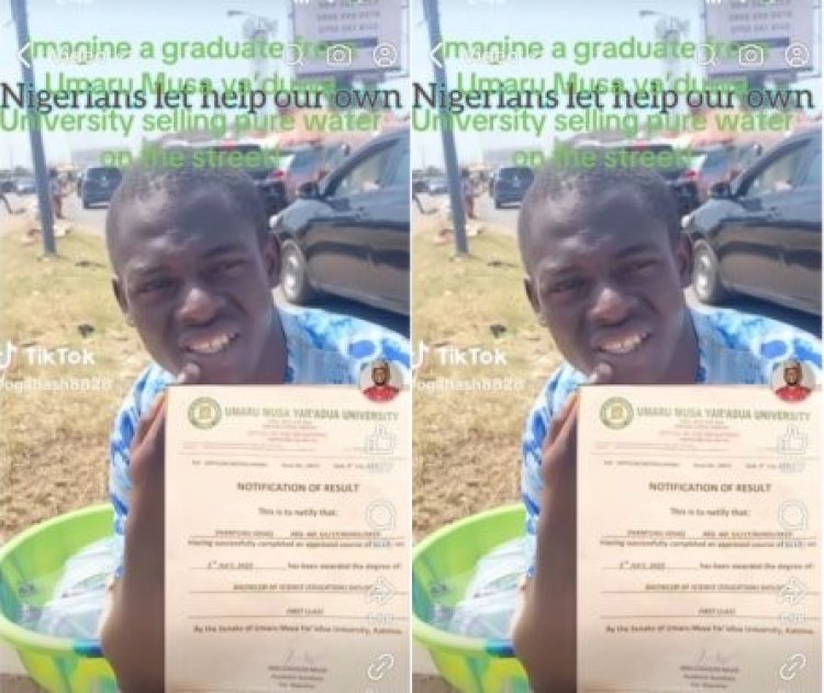 Nigerian First-Class Graduate from Katsina Hawks Sachet Water, Appeals for Job Amidst Economic Hardship