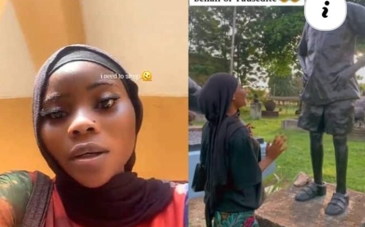 TASUED Student Seen Pleading with Tai Solarin Statue to Lower School Fees, Goes Viral