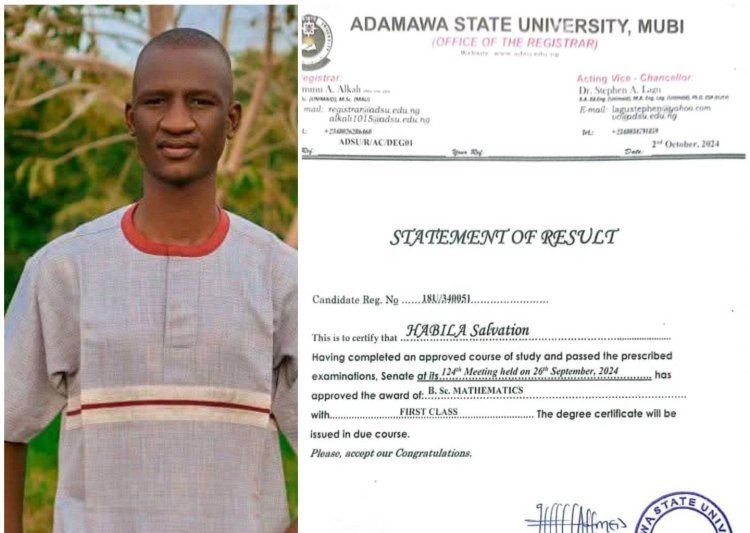 Salvation Habila Emerges Best Graduating Student with First Class in Mathematics at Adamawa State University