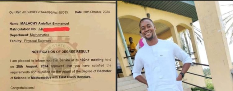 Akwa Ibom State University Graduate Bags First Class in Mathematics