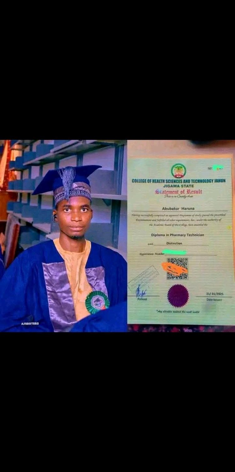 Meet Abubakar Haruna, who graduated with Distinction, from the School of Health and Technology, Jahun