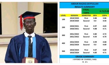 Meet Abdur-Razaq Sayfullah, who bagged a First-class honours in Mechanical Engineering at Olabisi Onabanjo University