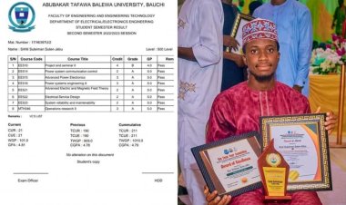 ATBU Graduate Suleiman Sani Sulen-Jebu Achieves Exceptional CGPA in Electrical & Electronic Engineering