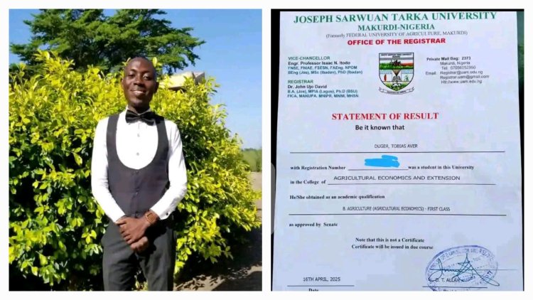 Duger Tobias Aver Emerges as First Class Graduate and Best Student in Agricultural Economics