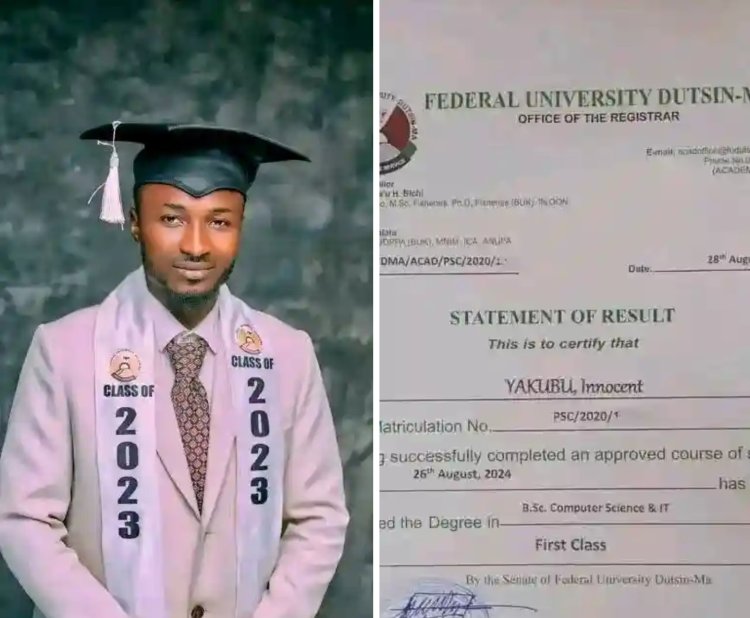 FUDMA Graduate Yakubu Innocent Achieves Academic Excellence with First Class in Computer Science