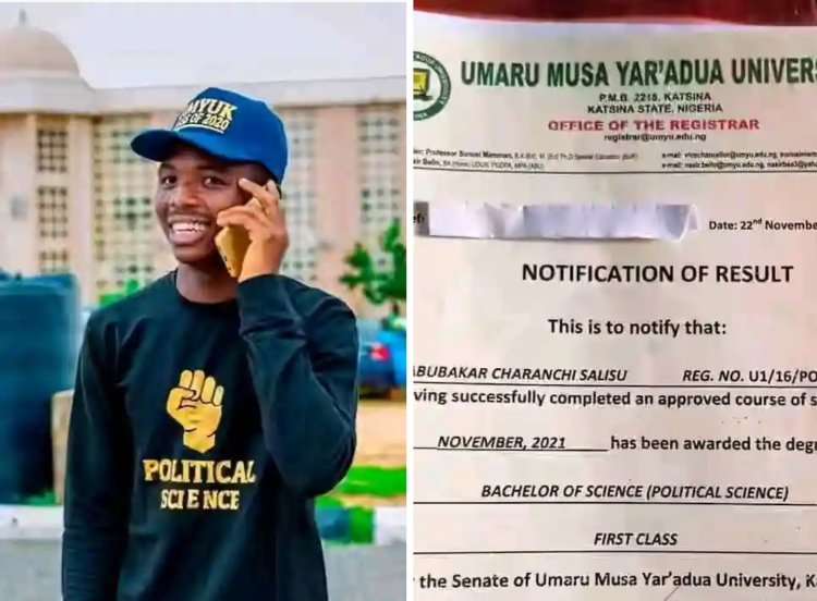 UMYU SUG President Abubakar Charanchi Achieves First Class Honours Despite Leadership Responsibilities