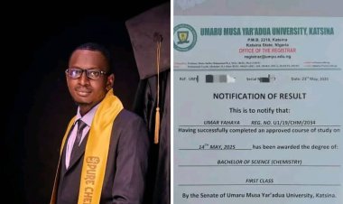 Meet Umar Yahaya, a proud First Class graduate of Chemistry from Umaru Musa Yar’adua University, Katsina
