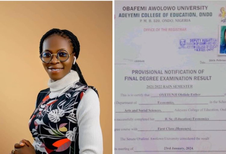 Meet Adeyemi Federal University Graduate Oyetunji Ololade Esther Who Achieves Academic Excellence With First Class In Economics