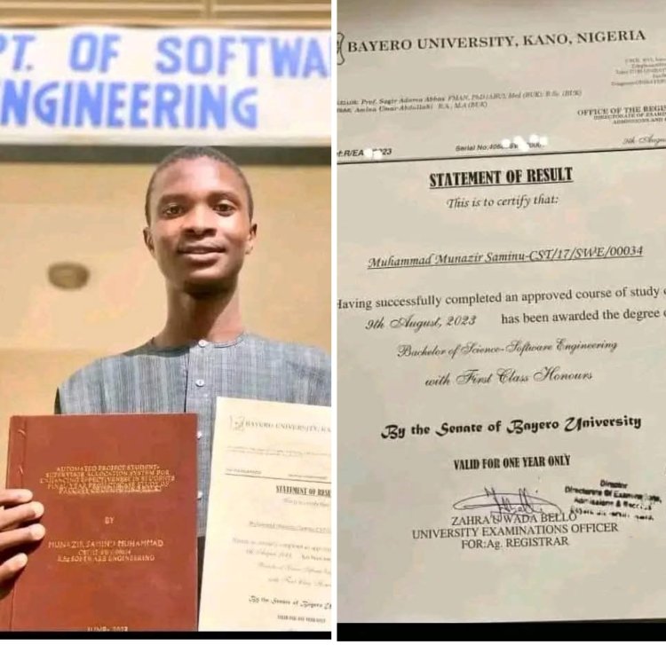 BUK Graduate Muhammad Munazir Saminu Achieves First Class Honours in Software Engineering