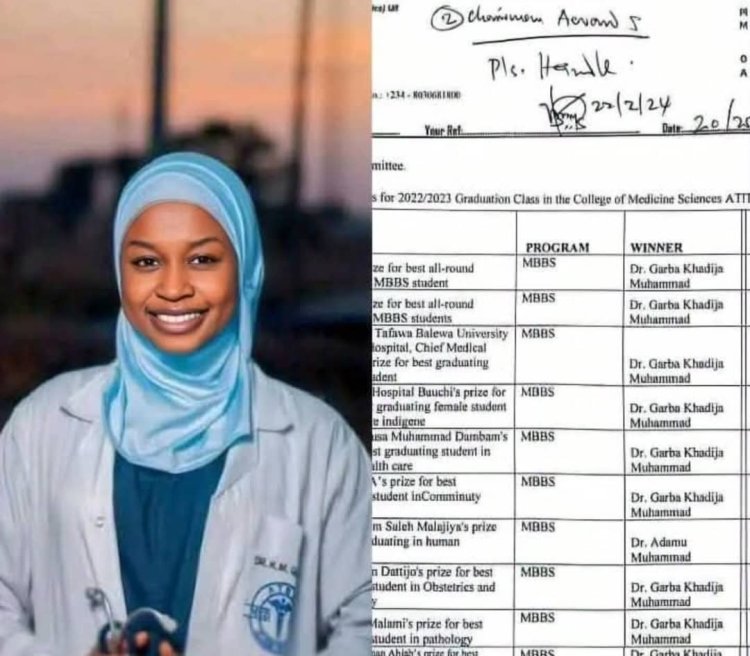 ATBU Medical Graduate Dr. Garba Khadija Muhammad Emerges Best Overall Student