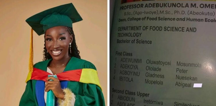 Mopelola Ibitola Emerges as Top Graduate in Food Science and Technology at Federal University of Agriculture, Akure