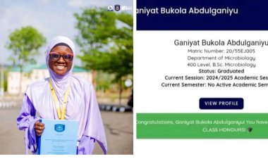 UNILORIN Graduates Ganiyat Bukola Abdulganiyu Achieves First Class Honours at Microbiology