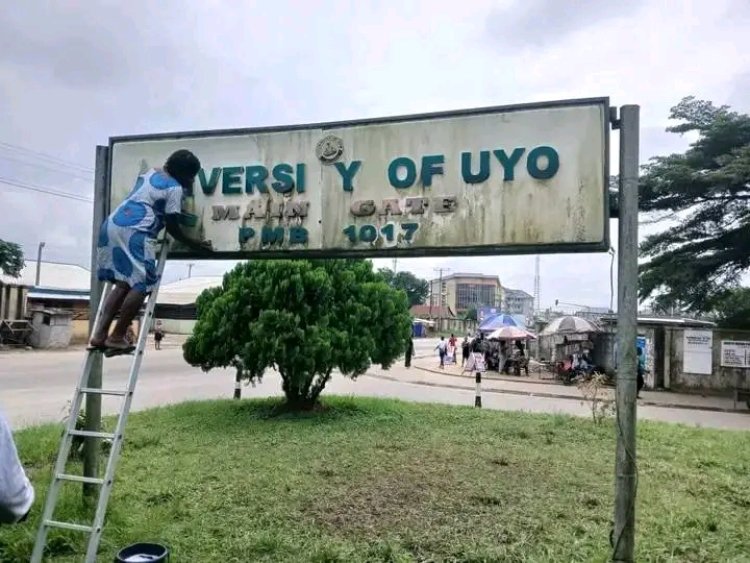 UNIUYO Alumni Association Restores Main Gate Signage in Symbolic Clean-Up Exercise
