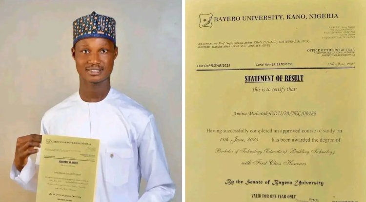 Bayero University Graduate Aminu Mubarak Achieves First Class Honours in Education