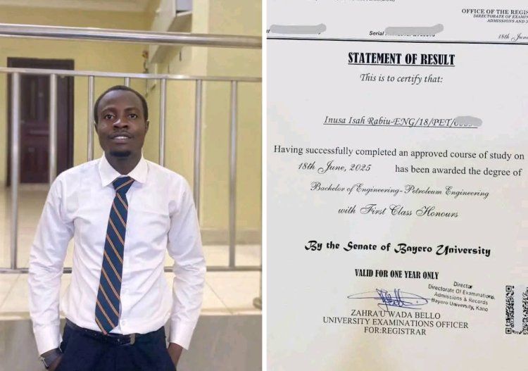 BUK Student Inusa Rabiu Achieves First Class Degree in Petroleum Engineering