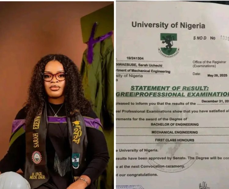 Meet Sarah Ezenwaebube, The Only First-class Mechanical Engineer In Her Department