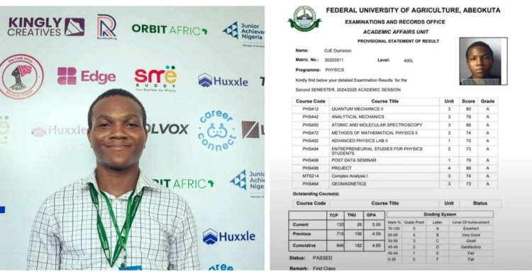 Dominion Oje Achieves First Class Honours in Physics at FUNAAB