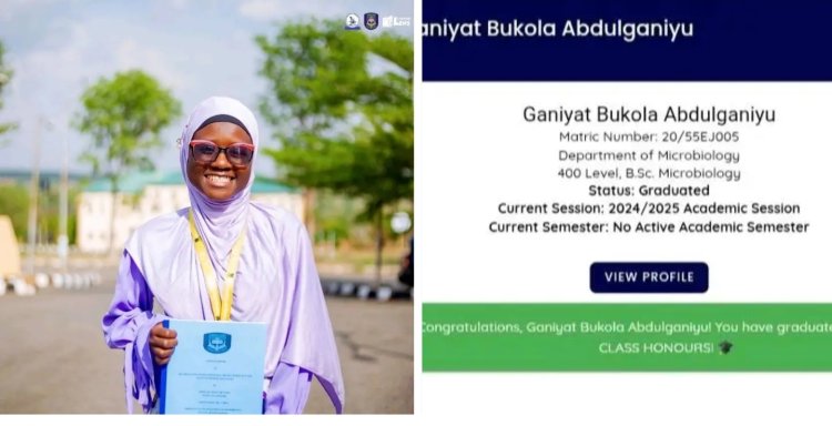 UNILORIN Graduates Ganiyat Bukola Abdulganiyu Achieves First Class Honours at Microbiology