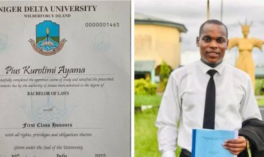 Pius Kurotimi Ayama Graduates with First-Class Degree in Law at Niger Delta University
