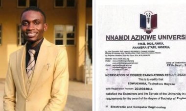 UNIZIK Names Tochukwu Egwuchika Best Graduating Student with Record-Breaking CGPA of 4.95